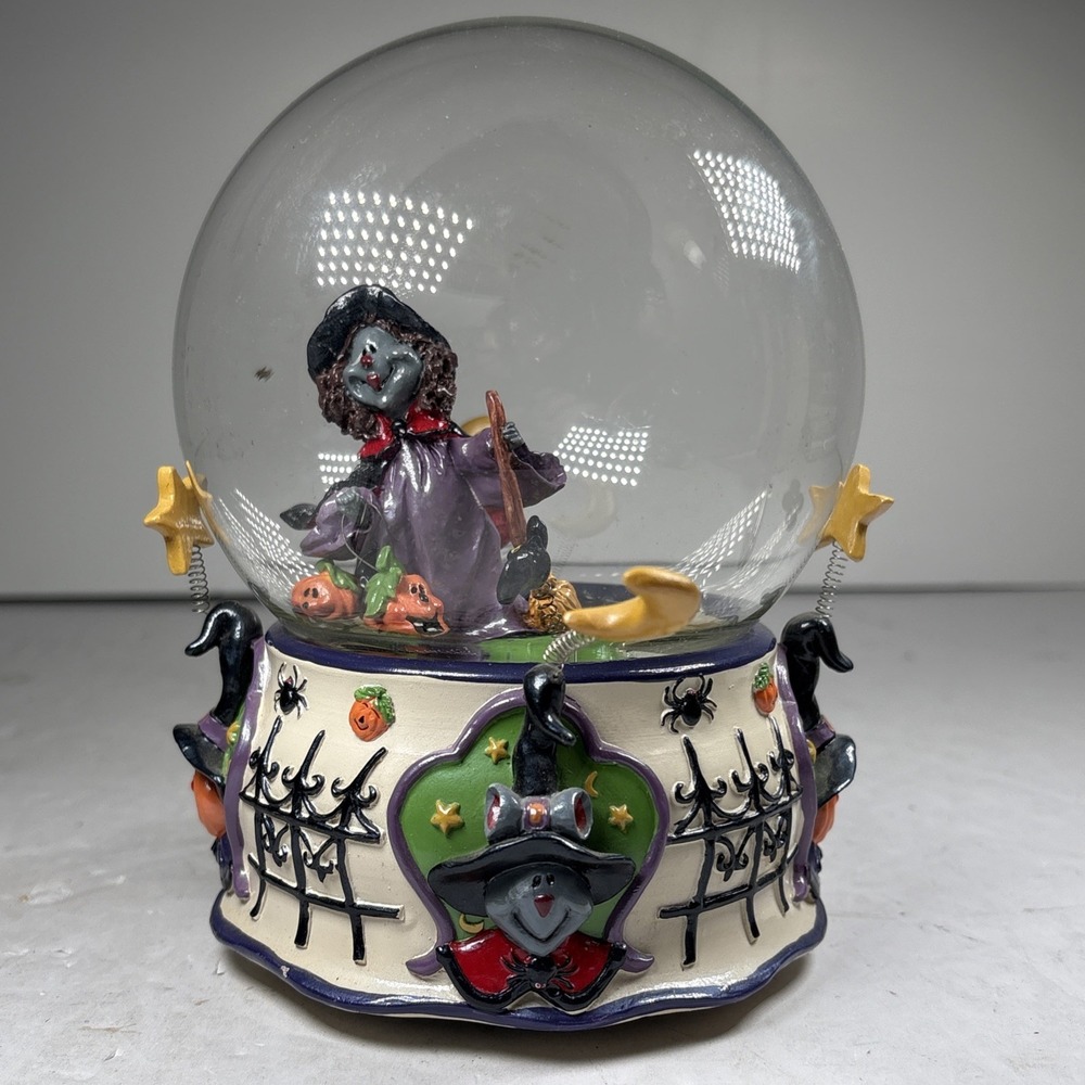 Musical Wicked Witch Halloween Snow Globe Plays Music Working READ